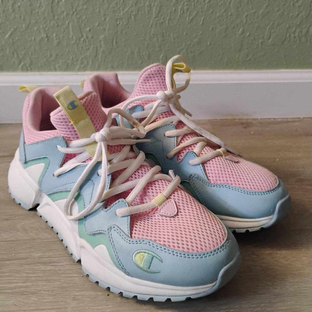 Pink blue and white Champions